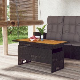 Mesa jardín negra 100x50x43/63 cm madera maciza acacia y ratán en Mesas de jardín | Comprar online en Foru.es