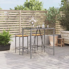 Mesa alta bar con superficie vidrio ratán PE gris 110x70x110 cm en Mesas de jardín | Comprar online en Foru.es