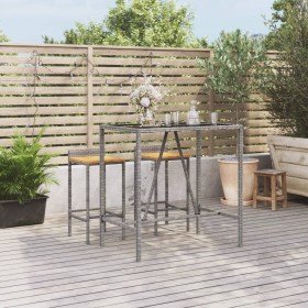 Mesa alta bar con superficie vidrio ratán PE gris 110x70x110 cm en Mesas de jardín | Comprar online en Foru.es