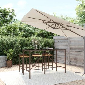 Mesa alta bar superficie vidrio ratán PE marrón 180x70x110 cm en Mesas de jardín | Comprar online en Foru.es