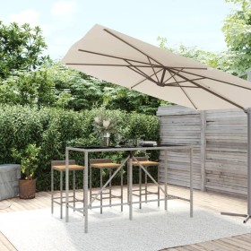 Mesa alta bar con superficie vidrio ratán PE gris 180x70x110 cm en Mesas de jardín | Comprar online en Foru.es
