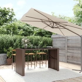 Mesa alta bar superficie vidrio ratán PE marrón 185x80x110 cm en Mesas de jardín | Comprar online en Foru.es