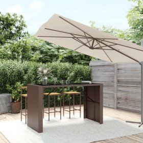 Mesa alta bar superficie vidrio ratán PE marrón 185x80x110 cm en Mesas de jardín | Comprar online en Foru.es