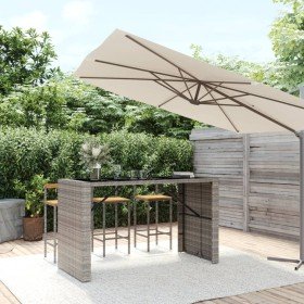 Mesa alta bar con superficie vidrio ratán PE gris 185x80x110 cm en Mesas de jardín | Comprar online en Foru.es