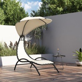 Tumbona con toldo acero y tela color crema 167x80x195 cm en Tumbonas | Comprar online en Foru.es