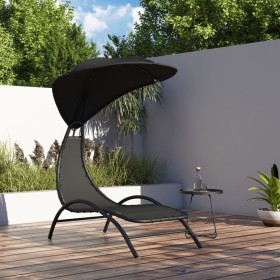 Tumbona con toldo acero y tela color negro 167x80x195 cm en Tumbonas | Comprar online en Foru.es