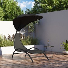 Tumbona con toldo acero y tela color negro 167x80x195 cm en Tumbonas | Comprar online en Foru.es