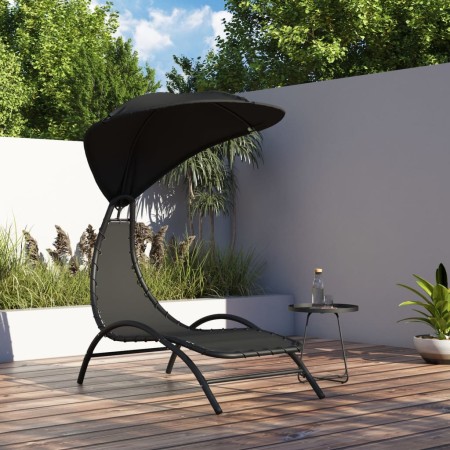 Tumbona con toldo acero y tela color negro 167x80x195 cm en Tumbonas | Comprar online en Foru.es