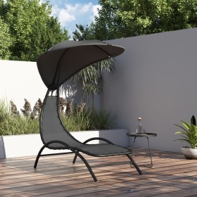 Tumbona con toldo acero y tela gris oscuro 167x80x195 cm en Tumbonas | Comprar online en Foru.es