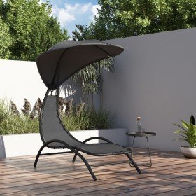 Tumbona con toldo acero y tela gris oscuro 167x80x195 cm en Tumbonas | Comprar online en Foru.es
