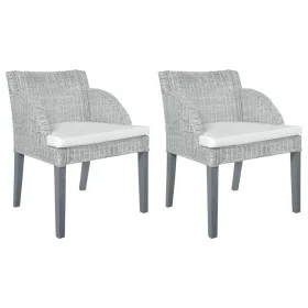 Sillas de comedor con cojines 2 unidades ratán natural gris de vidaXL, Sillas de comedor - Ref: Foro24-325488, Precio: 168,84...