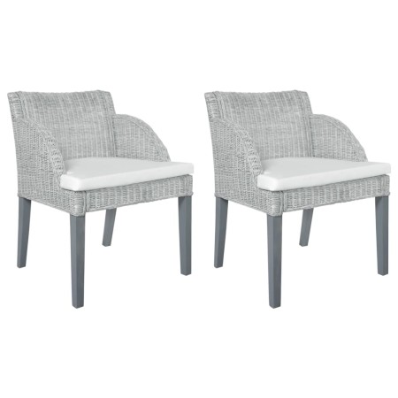 Sillas de comedor con cojines 2 unidades ratán natural gris de vidaXL, Sillas de comedor - Ref: Foro24-325488, Precio: 170,71...