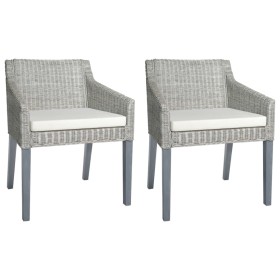 Sillas de comedor con cojines 2 unidades ratán natural gris de vidaXL, Sillas de comedor - Ref: Foro24-325494, Precio: 188,03...