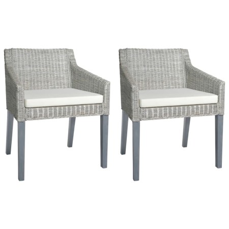 Sillas de comedor con cojines 2 unidades ratán natural gris de vidaXL, Sillas de comedor - Ref: Foro24-325494, Precio: 188,03...