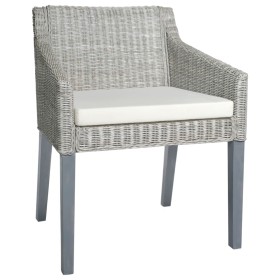Silla de comedor con cojín ratán natural gris de vidaXL, Sillas de comedor - Ref: Foro24-325491, Precio: 116,24 €, Descuento: %