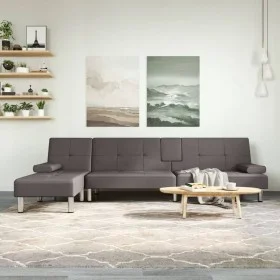 Sofá cama en forma de L cuero sintético gris 255x140x70 cm de vidaXL, Sofás - Ref: Foro24-3157267, Precio: 449,33 €, Descuent...