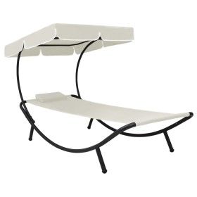 Tumbona de exterior con dosel y almohada blanco crema de vidaXL, Tumbonas - Ref: Foro24-48077, Precio: 91,78 €, Descuento: %