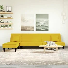 Yellow velvet L-shaped sofa bed 255x140x70 cm by vidaXL, Sofas - Ref: Foro24-3157255, Price: 373,27 €, Discount: %