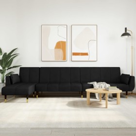 Sofá cama en forma de L terciopelo negro 275x140x70 cm de vidaXL, Sofás - Ref: Foro24-3157209, Precio: 498,30 €, Descuento: %