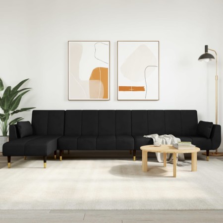 Sofá cama en forma de L terciopelo negro 275x140x70 cm de vidaXL, Sofás - Ref: Foro24-3157209, Precio: 498,30 €, Descuento: %