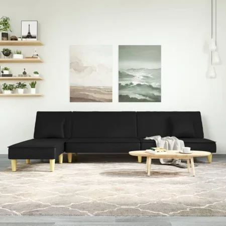 Sofá cama en forma de L tela negro 255x140x70 cm by vidaXL, Sofas - Ref: Foro24-3157249, Price: 394,51 €, Discount: %