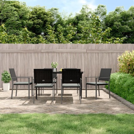 Sillas jardín cojines 6 uds ratán sintético negro 54x62,5x89 cm de vidaXL, Sillas de jardín - Ref: Foro24-3187082, Precio: 26...