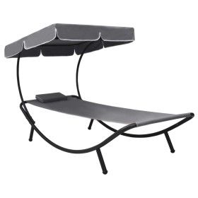 Tumbona de exterior con dosel y almohada gris de vidaXL, Tumbonas - Ref: Foro24-48079, Precio: 86,38 €, Descuento: %