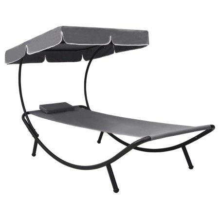 Tumbona de exterior con dosel y almohada gris de vidaXL, Tumbonas - Ref: Foro24-48079, Precio: 86,38 €, Descuento: %