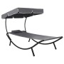 Tumbona de exterior con dosel y almohada gris de vidaXL, Tumbonas - Ref: Foro24-48079, Precio: 86,38 €, Descuento: %