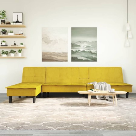 Sofá cama en forma de L terciopelo amarillo 255x140x70 cm de vidaXL, Sofás - Ref: Foro24-3157264, Precio: 387,16 €, Descuento: %
