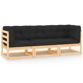 3-piece garden furniture set with solid pine wood cushions by vidaXL, Outdoor sofas - Ref: Foro24-3083741, Price: 233,55 €, D...