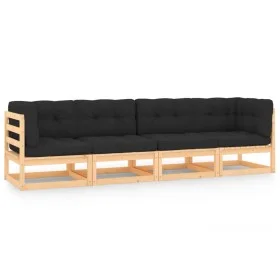4-piece garden furniture set with solid pine wood cushions by vidaXL, Outdoor sofas - Ref: Foro24-3083749, Price: 365,18 €, D...