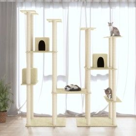 Rascador para gatos con postes de sisal color crema 174 cm de vidaXL, Mobiliario para gatos - Ref: Foro24-171533, Precio: 144...
