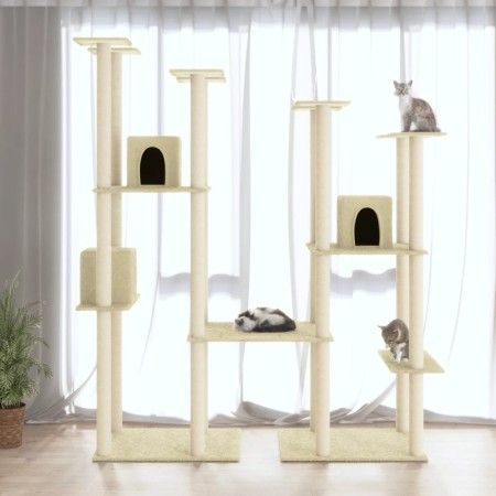 Rascador para gatos con postes de sisal color crema 174 cm de vidaXL, Mobiliario para gatos - Ref: Foro24-171533, Precio: 144...