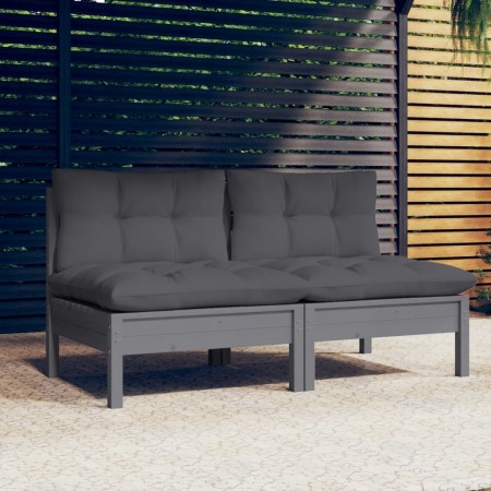 Sofá de jardín 2 plazas con cojines madera pino gris antracita de vidaXL, Sofás de exterior - Ref: Foro24-3095994, Precio: 15...