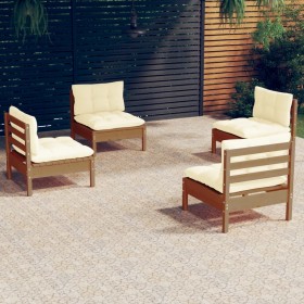 Muebles de jardín 4 piezas cojines madera de pino crema de vidaXL, Conjuntos de jardín - Ref: Foro24-3096031, Precio: 311,53 ...