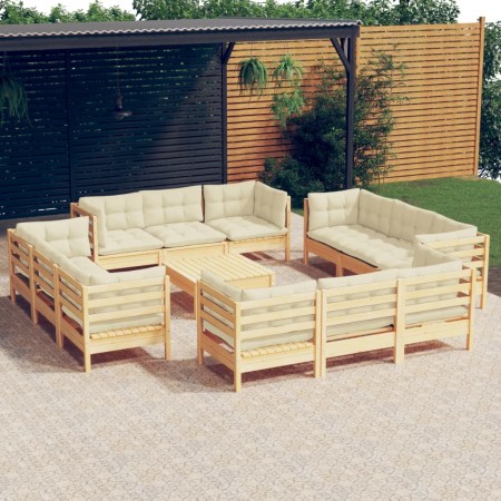 Muebles de jardín 13 piezas cojines madera de pino crema de vidaXL, Conjuntos de jardín - Ref: Foro24-3096070, Precio: 1,00 €...