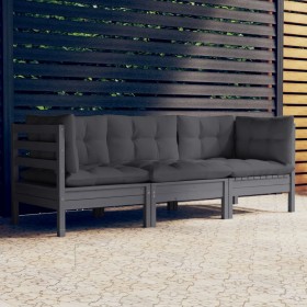 Sofá de jardín 3 plazas con cojines madera pino gris antracita de vidaXL, Sofás de exterior - Ref: Foro24-3096102, Precio: 28...