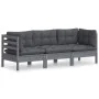 3-seater garden sofa with anthracite gray pine wood cushions by vidaXL, Outdoor sofas - Ref: Foro24-3096102, Price: 272,09 €,...