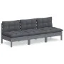 3-seater garden sofa with anthracite gray pine wood cushions by vidaXL, Outdoor sofas - Ref: Foro24-3096078, Price: 261,35 €,...