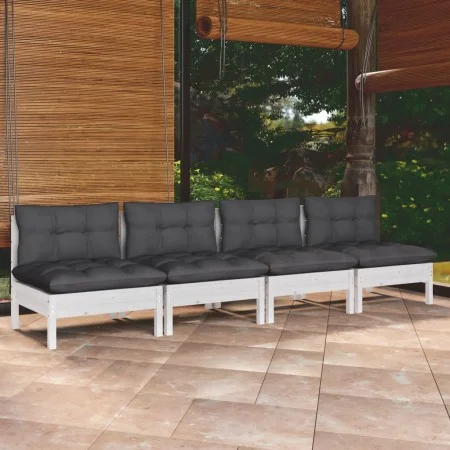 Sofá de jardín 4 plazas con cojines madera pino gris antracita de vidaXL, Sofás de exterior - Ref: Foro24-3096125, Precio: 30...