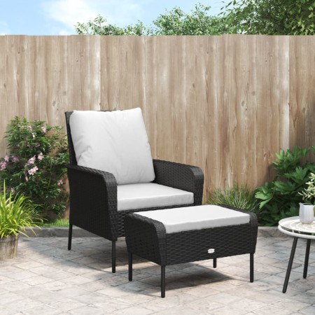 Sillón de jardín con reposapiés ratán sintético negro en Sillas de jardín | Comprar online en Foru.es