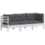 3-seater garden sofa with anthracite gray pine wood cushions by vidaXL, Outdoor sofas - Ref: Foro24-3096101, Price: 280,13 €,...