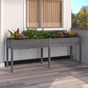Jardinera con forro madera maciza de abeto gris 203x53x76 cm en Macetas y jardineras | Comprar online en Foru.es
