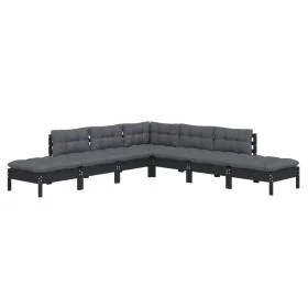 Muebles de jardín 7 pzas con cojines negro madera de pino de vidaXL, Conjuntos de jardín - Ref: Foro24-3096326, Precio: 644,8...