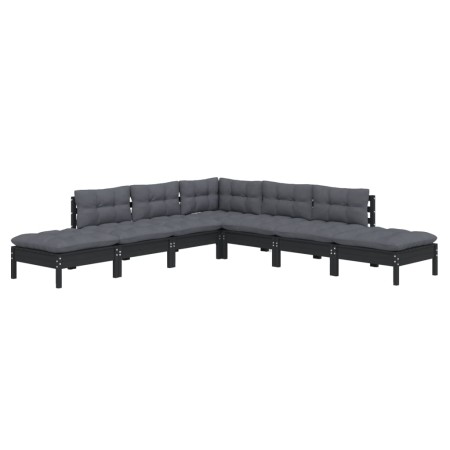Muebles de jardín 7 pzas con cojines negro madera de pino de vidaXL, Conjuntos de jardín - Ref: Foro24-3096326, Precio: 673,0...