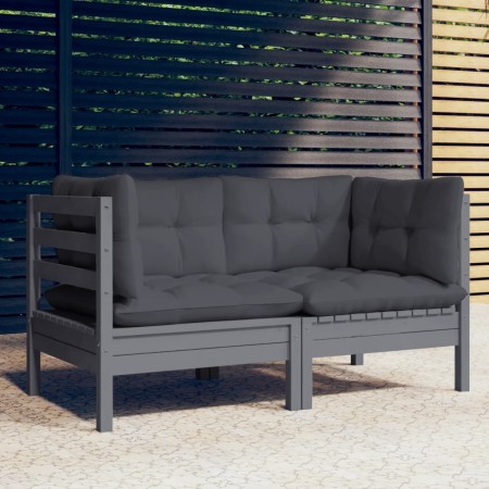 Sofá de jardín 2 plazas con cojines madera pino gris antracita de vidaXL, Sofás de exterior - Ref: Foro24-3096012, Precio: 19...