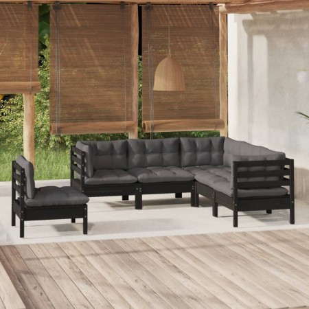 Muebles de jardín 5 pzas con cojines negro madera de pino de vidaXL, Conjuntos de jardín - Ref: Foro24-3096410, Precio: 492,5...