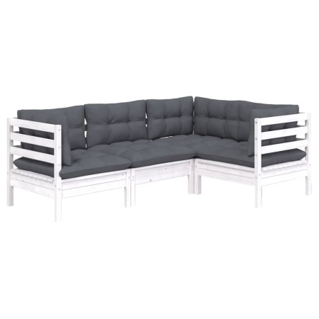 Muebles de jardín 4 pzas con cojines blanco madera de pino de vidaXL, Conjuntos de jardín - Ref: Foro24-3096371, Precio: 404,...