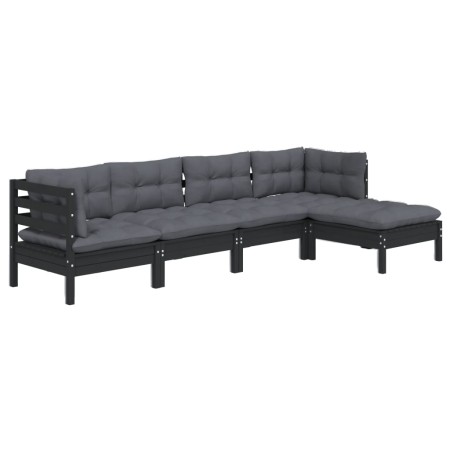 Muebles de jardín 5 pzas con cojines negro madera de pino de vidaXL, Conjuntos de jardín - Ref: Foro24-3096362, Precio: 457,4...